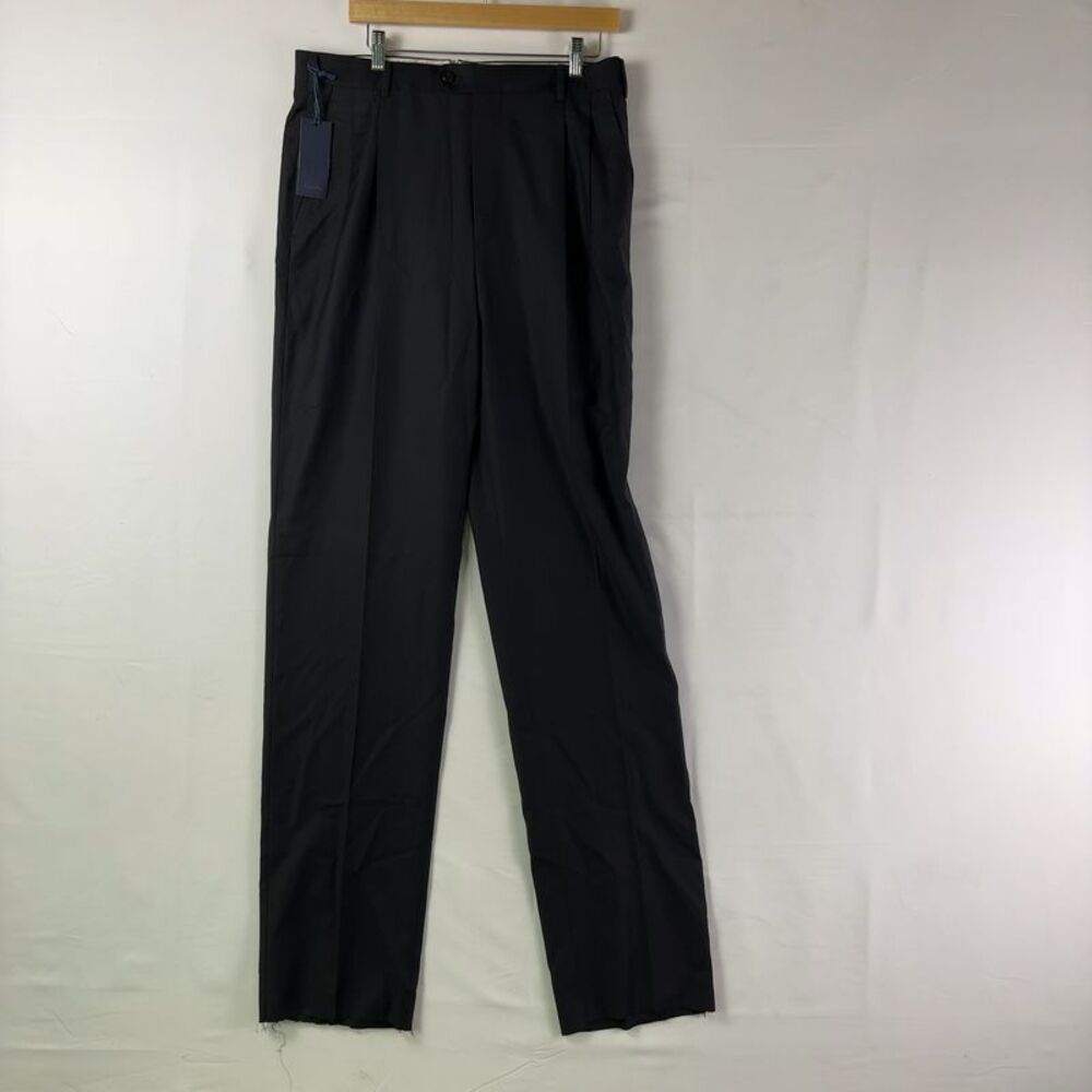 Zanella Pleated Dress Pants In Solid Black Wool